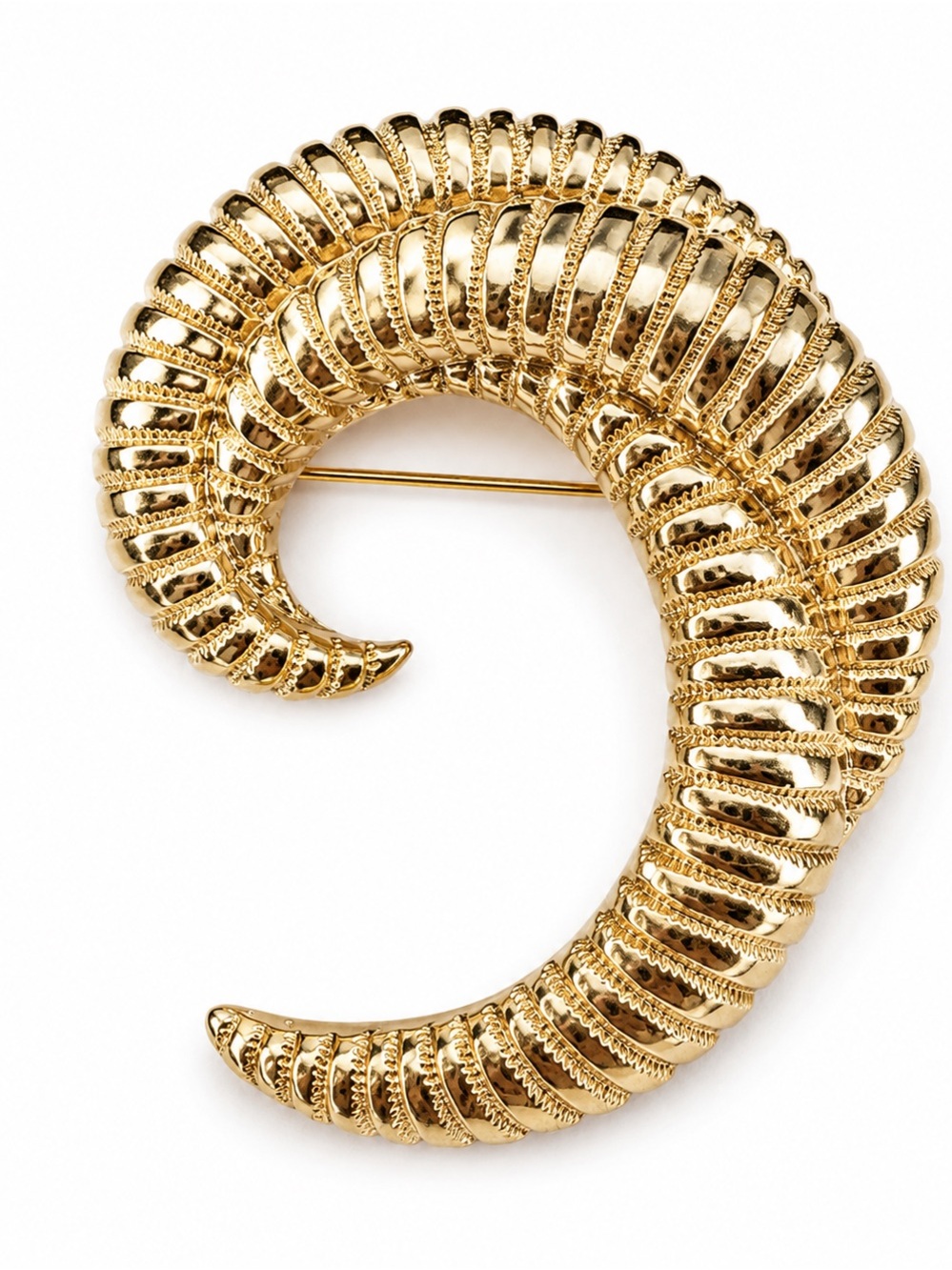 Signed Monet Gold Tone Spiral Swirl Brooch Pin‎ Textured Vintage Statement Piece